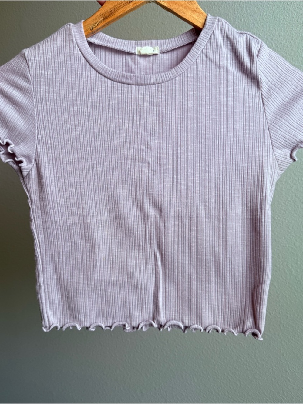 Garage Lavender Ribbed Lettuce-Edge Short Sleeve Tee